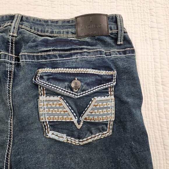 Indigo Skins Bootcut Jeans Men's 36x30 Contrast Stitch Flap Pkt Embroidery NWT - Picture 4 of 16